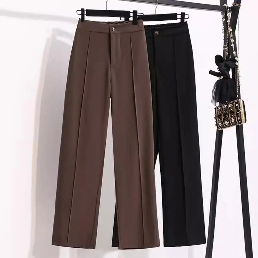 Women Formal Suit Pants Elastic High Waist Long Pants Solid Color Straight Wide Leg Office Lady Dress Pants Workwear