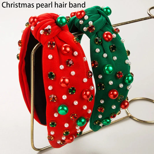 1Pc Christmas Pearl Headband Rhinestone Band Women's Minimalist Holiday Trend Hair Accessories