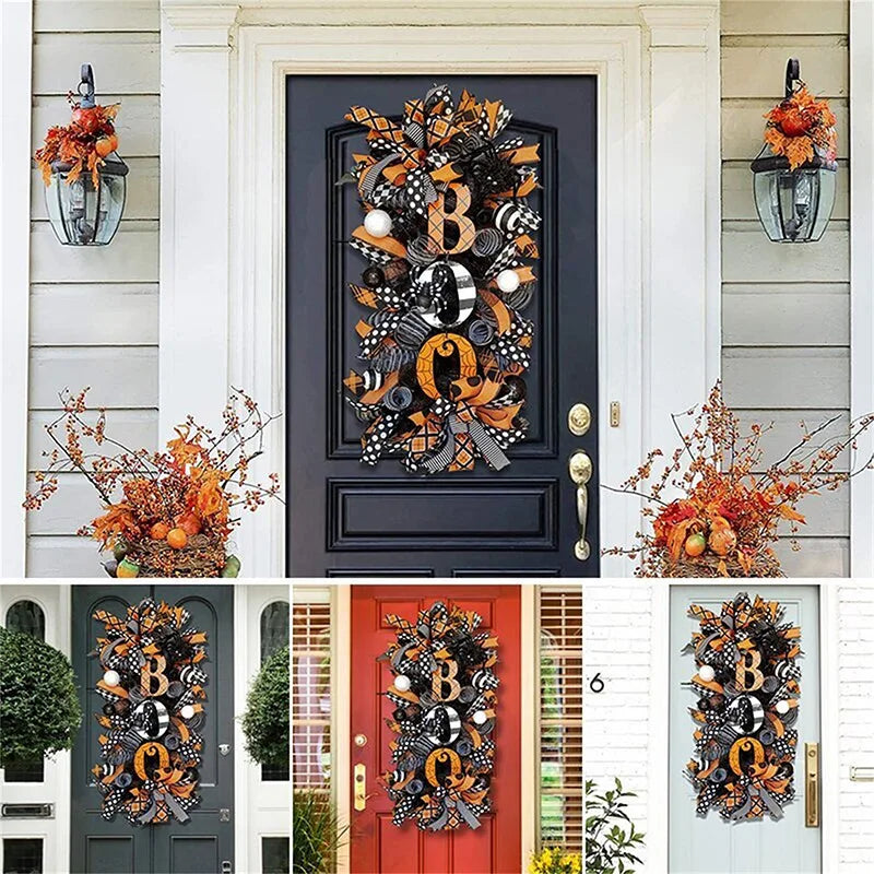 2023 Halloween Swag Wreath Fall Wreath Front Door Hanging Ornament For Halloween Holiday Home Yard Decoration