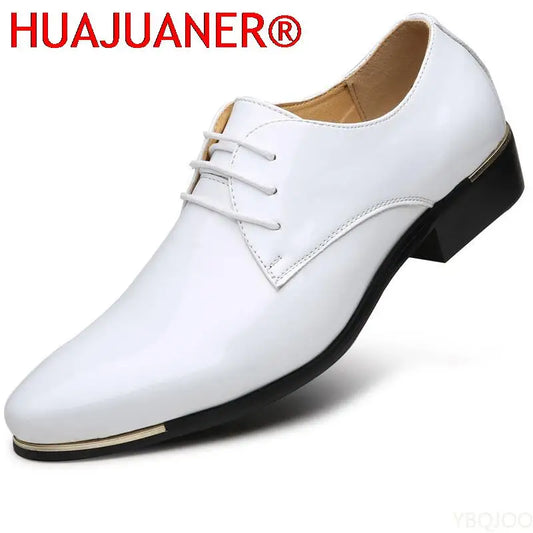 2023 Newly Men's Quality Patent Leather Shoes White Wedding Shoes Size 38-48 Black Leather Soft Man Dress Shoes