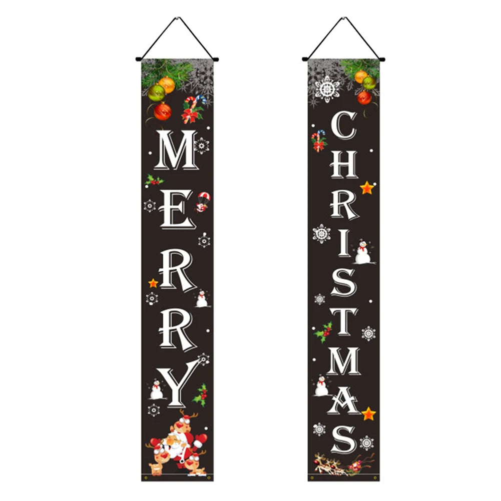 1Pair Christmas Couplet Door Curtain Party Decoration Flag Pull Flag Background Christmas Banner Special Couplet For Holiday