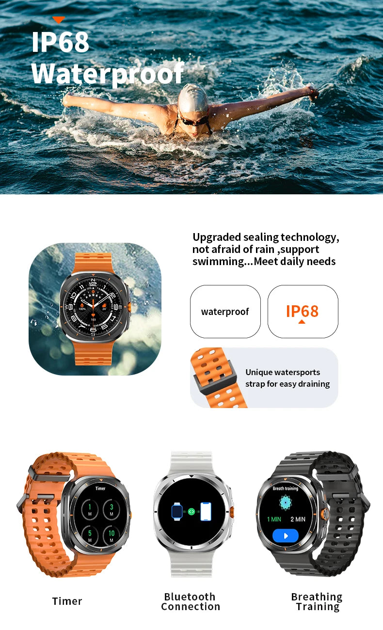 Vwar Watch 7 Ultra 47mm Smart Watch IP68 Waterproof Bluetooth Call Compass Smartwatch for Men Women 1.43" AMOLED Screen SpO2