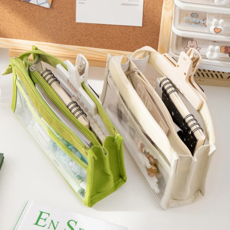 6-layer PVC transparent pencil bag Student Large capacity stationery bag School supplies storage bag Waterproof color pen case