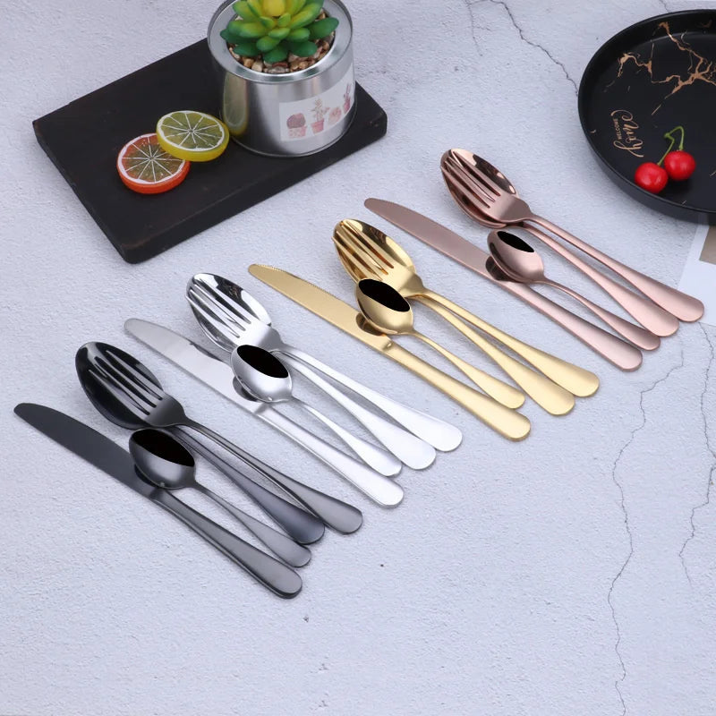 4pcs Rose Gold Tableware Set Stainless Steel Cutlery Set Knife Fork Spoon Cutleries Forks Knife Dinnerware European Flatware