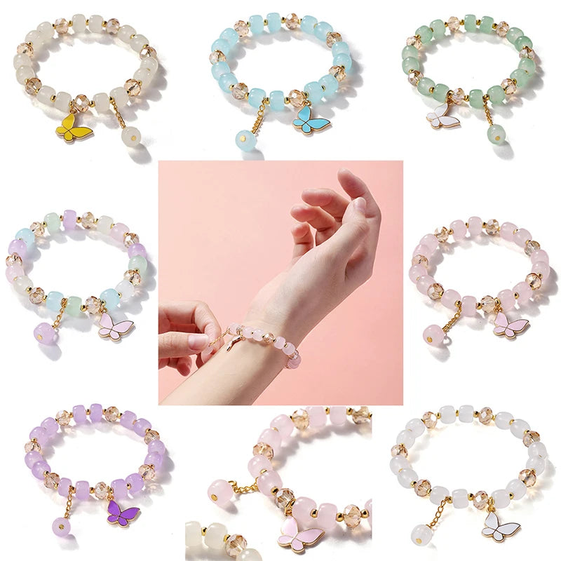 1Pcs Women Girls Glass Beads Bracelet Butterfly Shape Pendant Ladies Elegant Charm Bacelet Jewelry Accessories