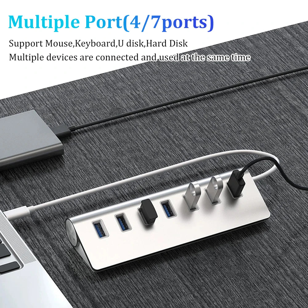 USB 3.0 HUB 7Ports Aluminum High Speed Splitter OTG Adapter USB C Docking Station Multiple Port for MacBook Computer Accessories