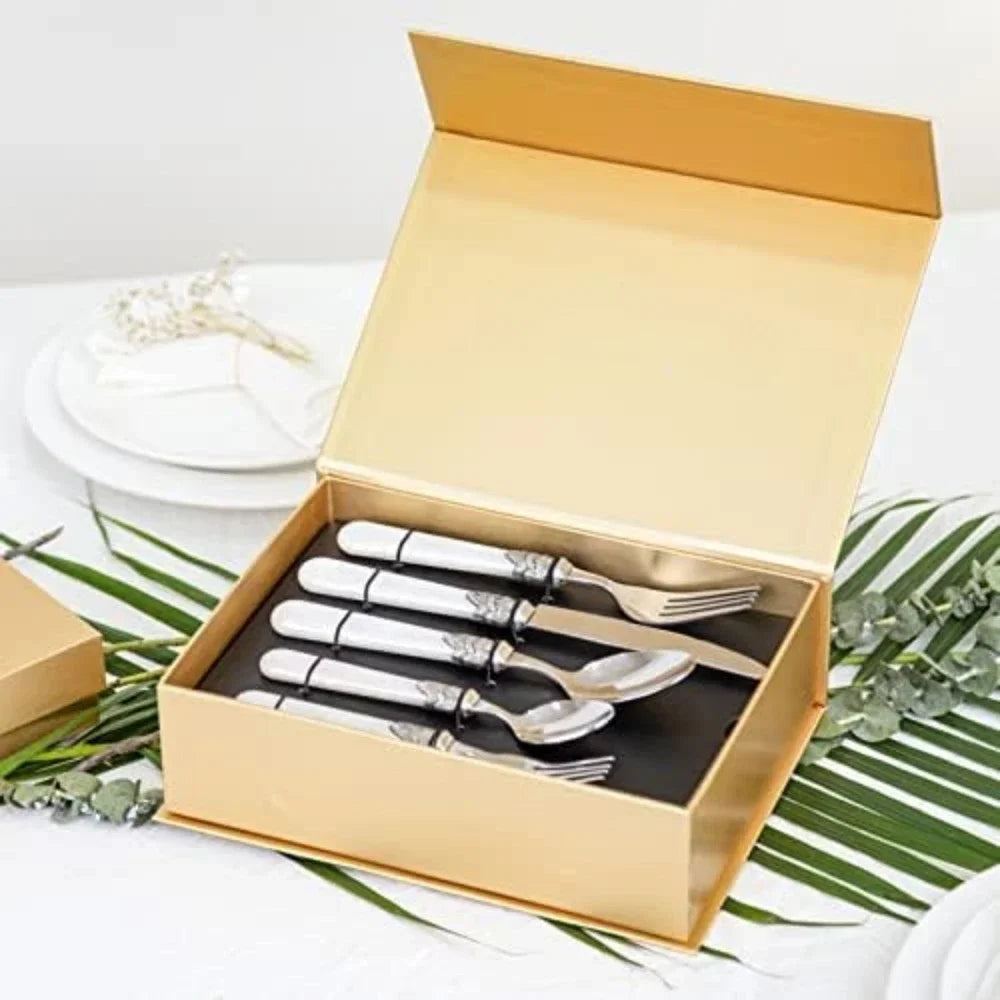 20-piece 18/10 Stainless Steel Flatware set Silverware Set Serving Utensils,Cutlery Sets Service For 4 White pearl handle 20 pcs