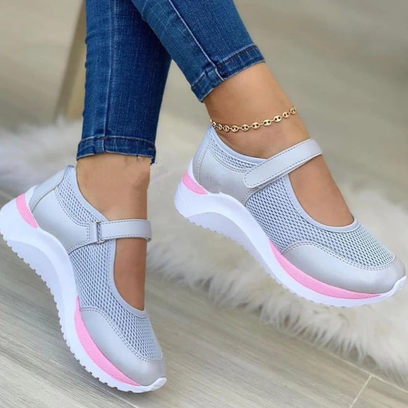 2022 Women Fashion Vulcanized Sneakers Platform Solid Color Flats Ladies Shoes Casual Breathable Wedges Ladies Walking Sneakers