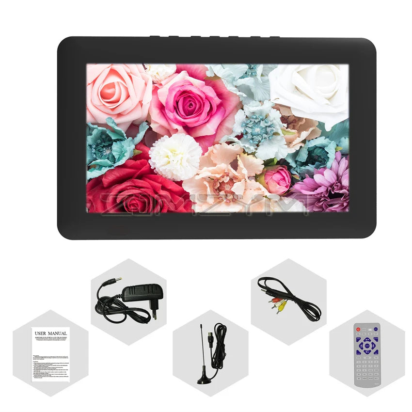 Ultra-thin 9 inch Portable TV DVB-T2 ATSC ISDB-T tdt Digital and Analog mini small Car Television Support USB TF PVR MP4 H.265