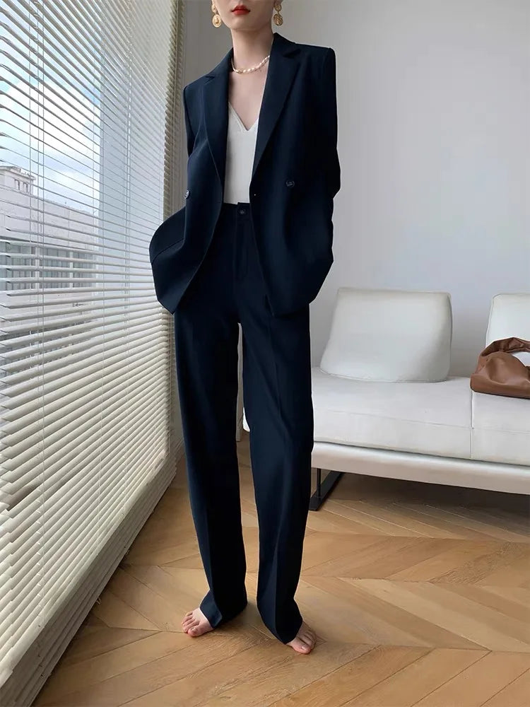 Vintage Slim Fit Women Trousers Suits Formal Casual Business Jacket & Pencil Pants Ladies Two Pieces Blazer Set Femme Outfits