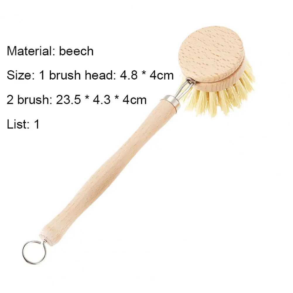 Dishwashing Brush Long Wooden Handle Beech Cleaning Brush Household Cleaning Brush Houseware For Dorm Kitchen Cleaning Tool