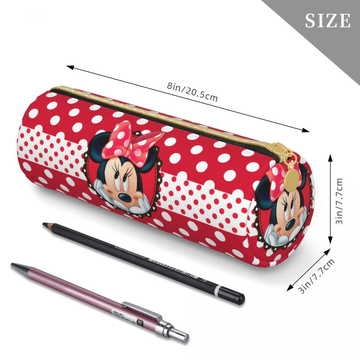 Funny Minnie Mouse Kawaii Leather Pencil Case Pen Box Bag Student Big Capacity School Supplies Zipper Pencilcases