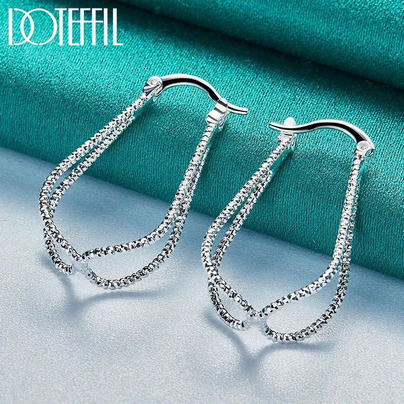 DOTEFFIL 925 Sterling Silver Double Line Cross Hoop Earring For Woman Lady Best Gift Fashion Charm Wedding Jewelry