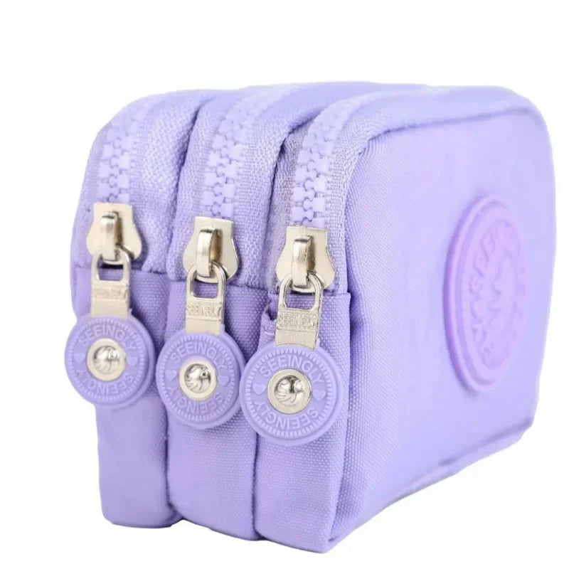 Solid Three Layers Zipper Coin Bags Purse Large Capacity Wallet Clutch Purse Pouch Card Holder Bank ID Credit Card Storage Bags