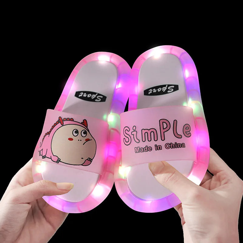 Children‘s Boys Girls Slippers Cartoon Animals Shoes Lighted Fashion Cute Shoes Bathroom Kids Gifts Toddler Slippers Flat Heels