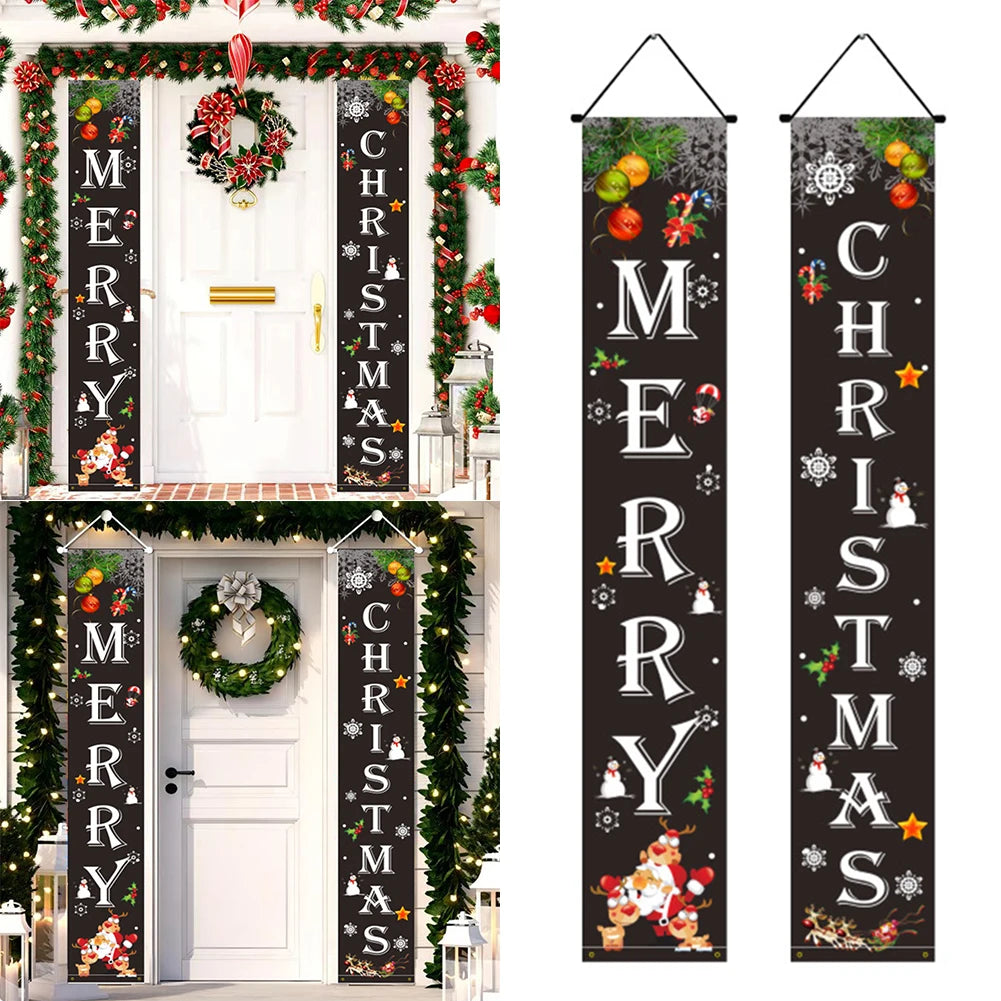 1Pair Christmas Couplet Door Curtain Party Decoration Flag Pull Flag Background Christmas Banner Special Couplet For Holiday