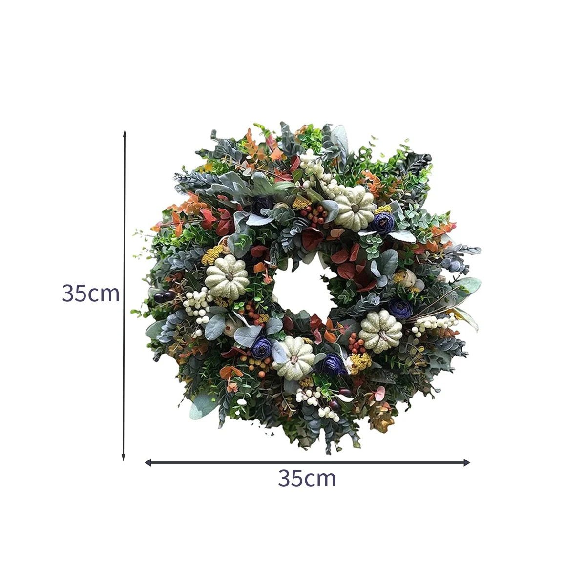 White Pumpkins Ranunculus Wreath Fall Decor for Front Door, Handmade Hydrangea Big White Pumpkin Wreath