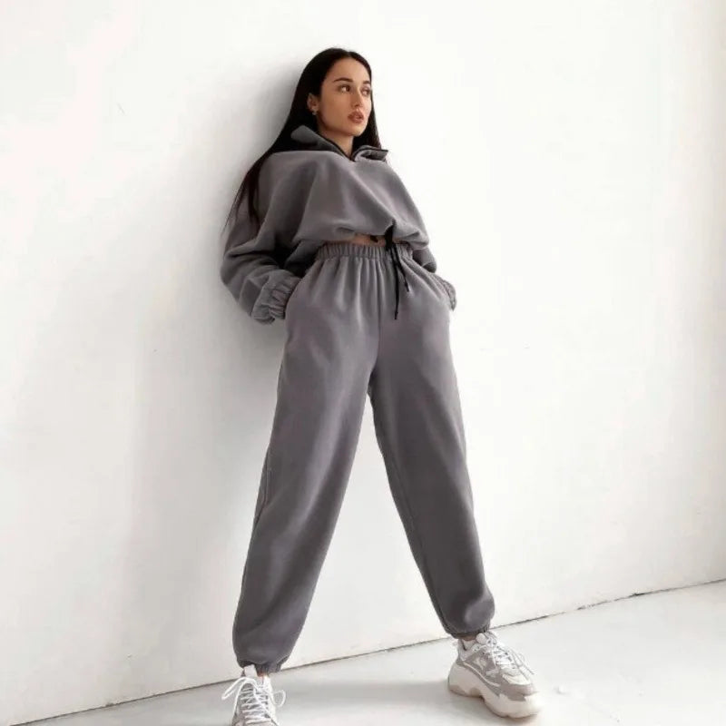 2024 New Women's Hoodless Sportswear Jacket Two-piece Pullover High Waist Loose Zipper Stand Collar Jogging Suit Sportswear Set