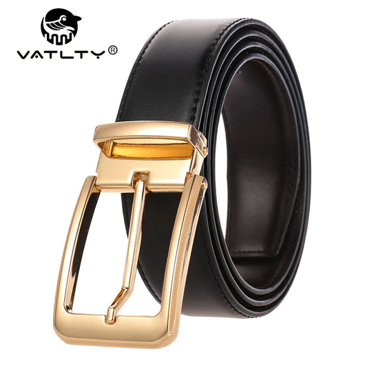 VATLTY New Men's Casual Belt Gold Alloy Buckle Trouser Belt Male 34mm Natural Cowhide Leather Brown Belt Girdles Waistband