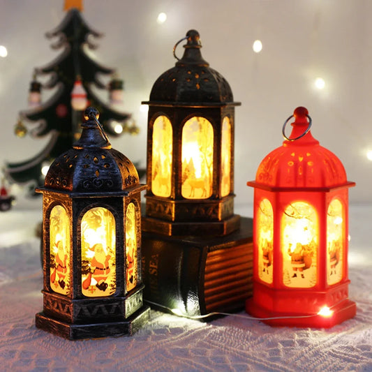 1pc Christmas Lantern Decoration Vintage Style Hanging Electric Candle Oil Lamp Ornaments For Table Toy Birthday Gift Xmas Decor