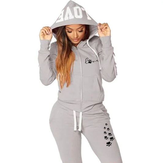 Spring Autumn Women's Casual Stripe Print Zipper Sweater+Sports Pants 2PCS Sets Ladies Sportswear Jogging Suit Outfits