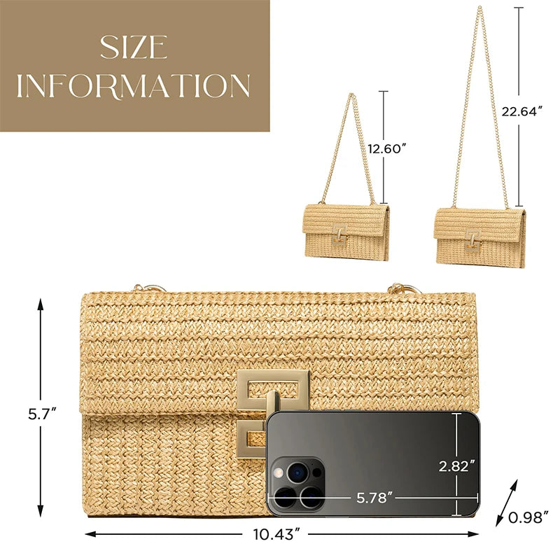 2024 Women Beach Woven Bag Envelope Evening Clutch Straw Handbag Wicker Rattan Shoulder Messenger Bags Casual Lady Wallet Purse