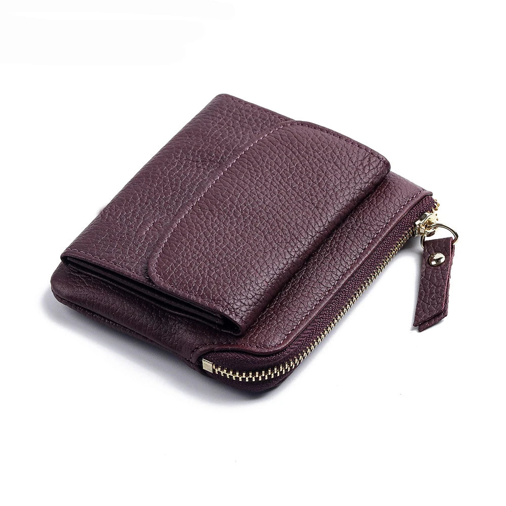 2023 New Genuine Leather Women Mini Wallet Ladies Short Wallets and Purses Zipper Leather Coin Purse Keychain Coins Pocket Bag