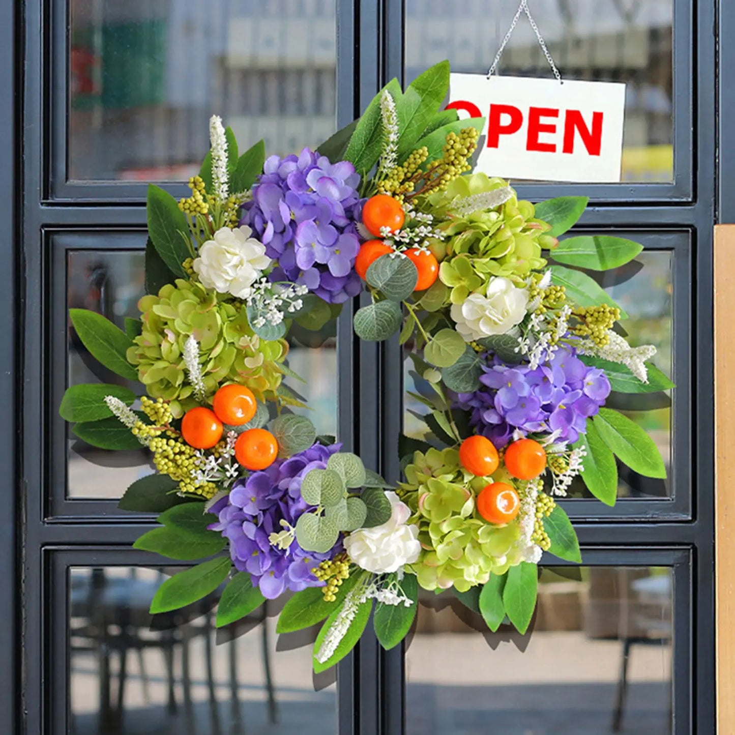 Autumn Wreath Fall Hanging Pendant Hydrangea Small Orange Simulation Garland Wreath for Front Door Home Living Room Decoration