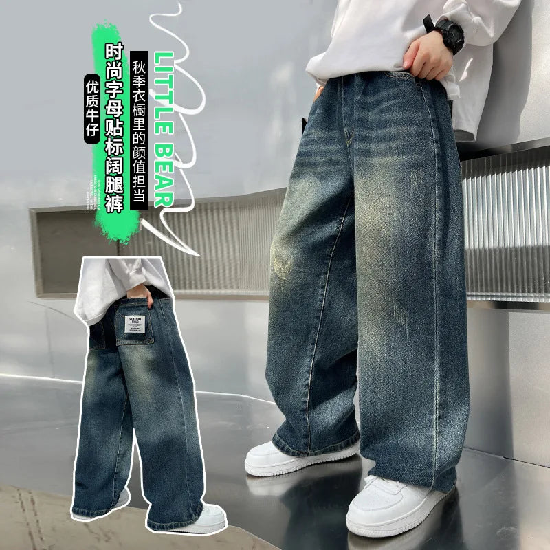 Boys Pants New Straight Wide leg Jeans Spring and Autumn Long Pants Children's Casual Fashion Spring Trend Jeans Longs Trousers