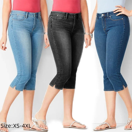 New 2024 Woman's Jeans Denim Pants Ladies Cropped Trousers Skinny Knee Length Jeans Women Elastic Mid Waist Jeans Size XS-4XL