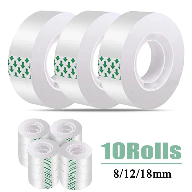 1-10 Rolls Transparent Tape Refills 18/12/8mm Clear Tape Refills for Dispenser Invisible Tapes for Office Home School Supplies