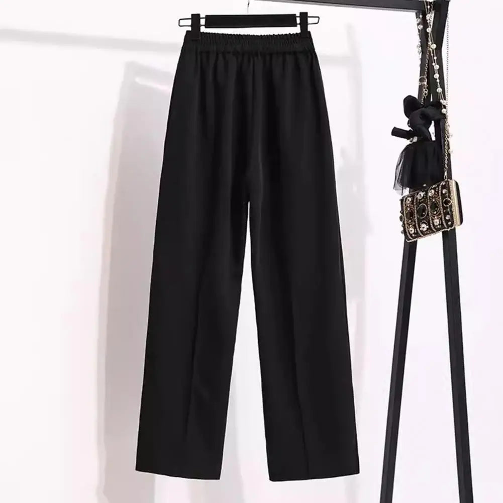 Women Suit Pants Elegant Women's High Waist Suit Pants for Office Lady Workwear Elastic Wide Leg Dress Pants with Button Zipper