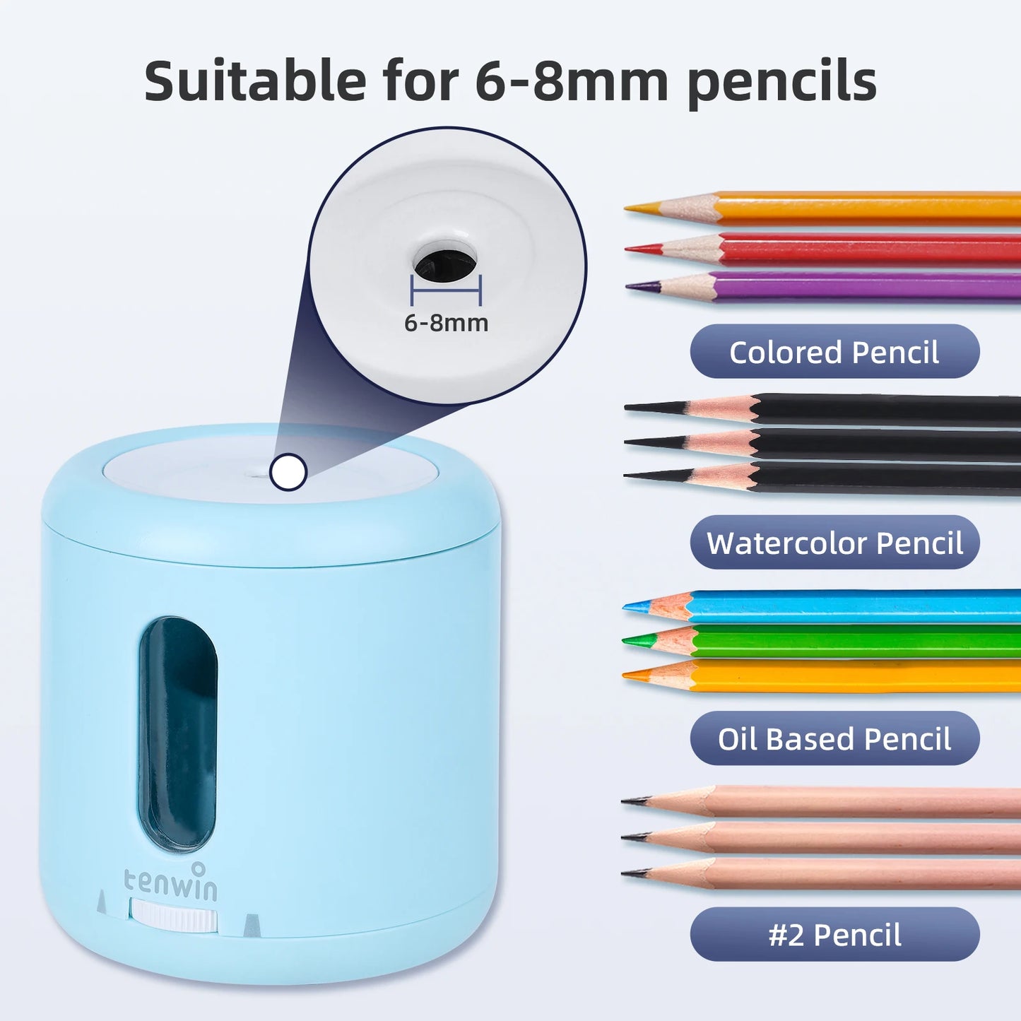 Tenwin Kawaii Electric Pencil Sharpener Cute Stationery 6-8mm Color Pen Automatic Sharpen School Office Supply Free Ship