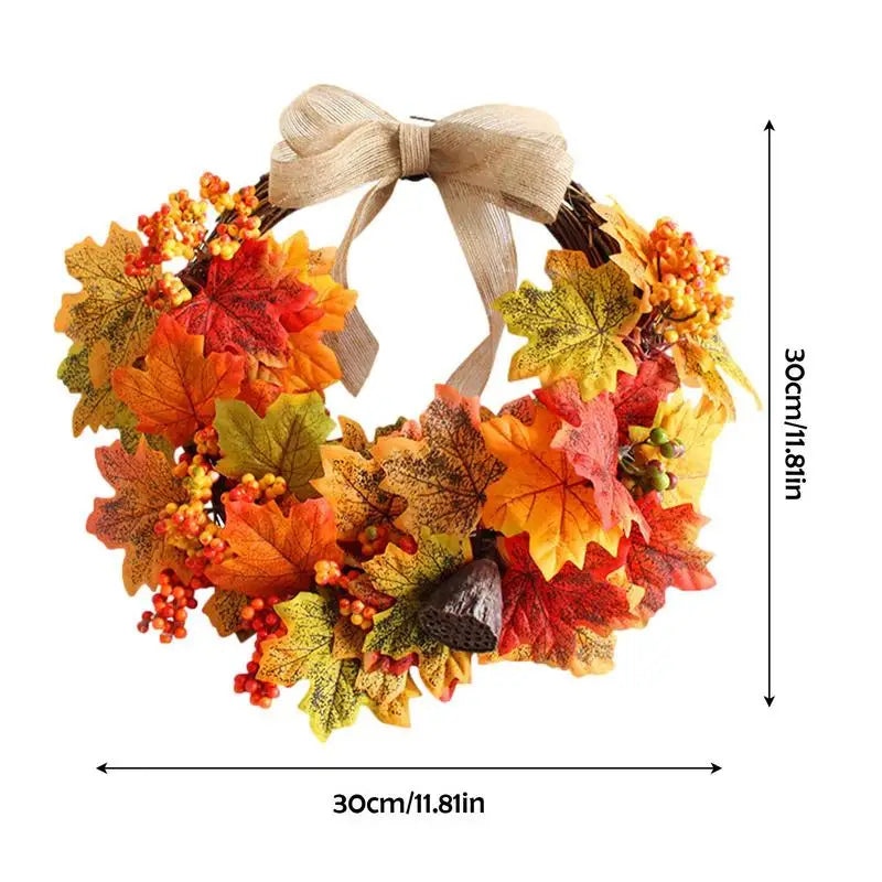 Fall Door Wreath 11.8 Inches Thanksgiving Farmhouse Fall Wreaths Thanksgiving Wreath With Pumpkins And Pine Cone For Indoor