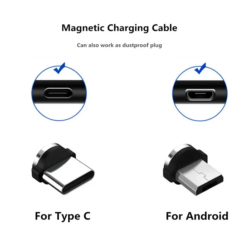 360 Rotation Type C Micro USB Magnetic Charger cable Plug Connector For Mobile Phone Replacement Parts Charging Cable Adapter