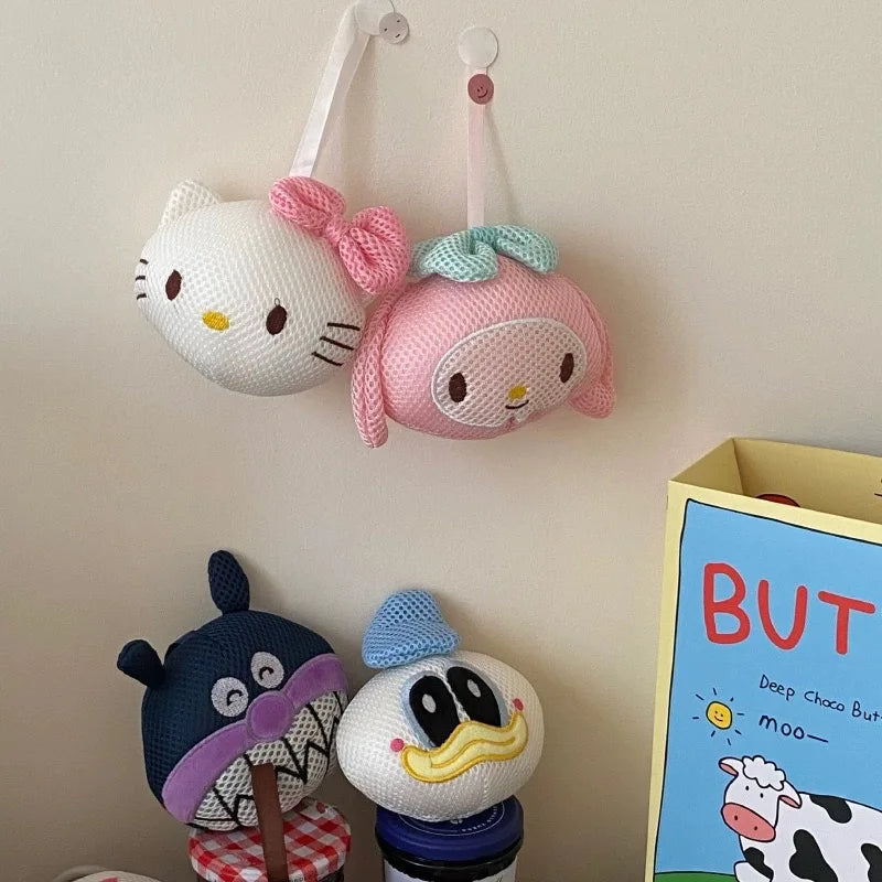 Cute Sanrio Anime Soft Bath Poufs Cartoon Hello Kitty Bath Sponges Shower Ball Scrubber Bathroom Exfoliating Brush Bubble