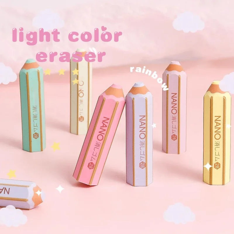 Kawaii Pencil Shape Erasers Cute Rubber Pencil Erasers Korean Stationery Kids Writing Supplies Correction Tools School Office