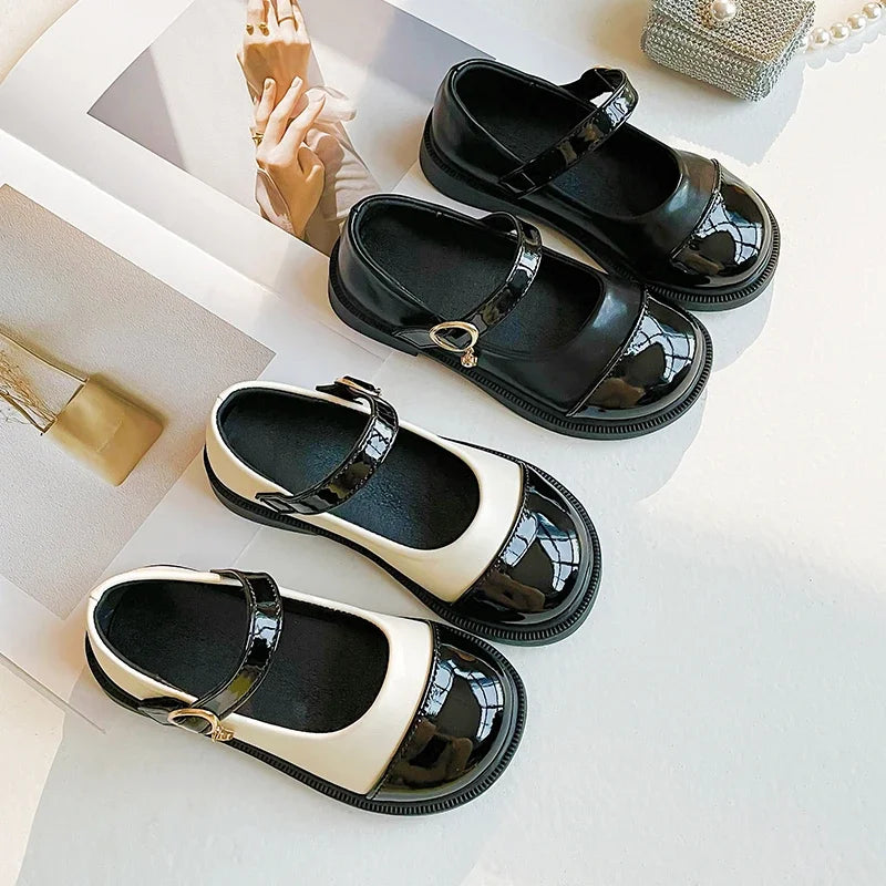 Children Mary Janes Elegant Four Seasons Soft Girl's Leather Shoes Black White Classic Shallow 23-37 Toddler Kids Princess Shoes