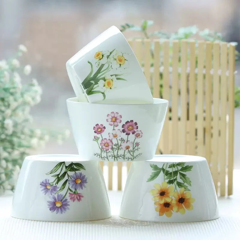 12pcs, fine bone china tableware, flower painting, korean style, porcelain dinner sets, ceramic kitchen dishes