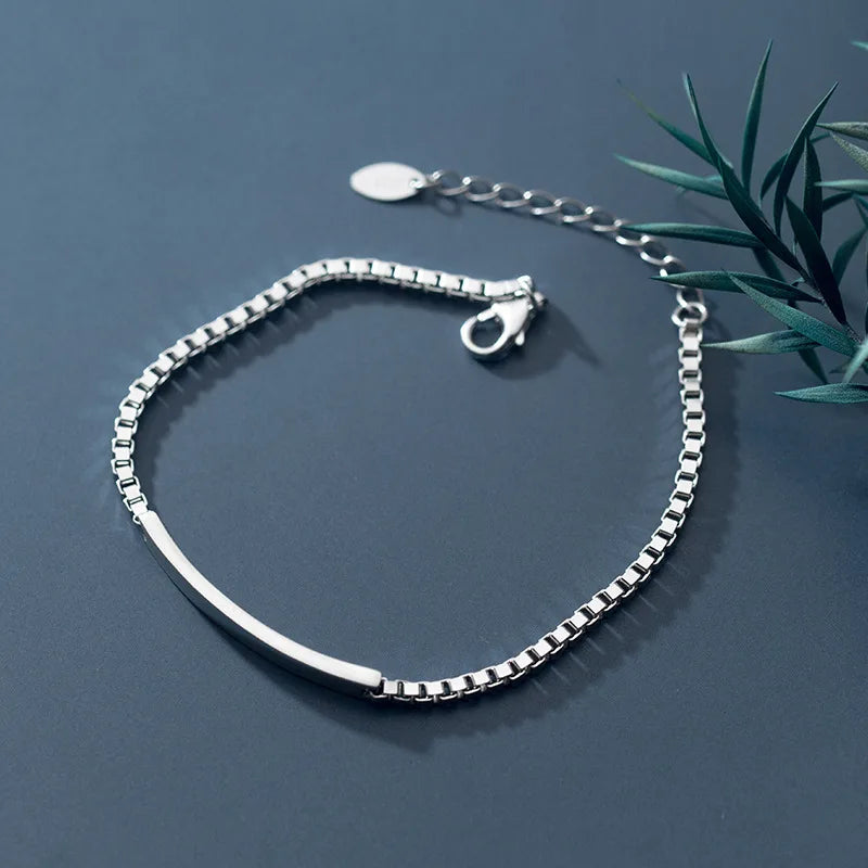 100% Solid Real 925 Sterling Silver Box Chain Link Bracelet for Women Girls Lady 19-20CM Women's Fine Jewelry Bracelets