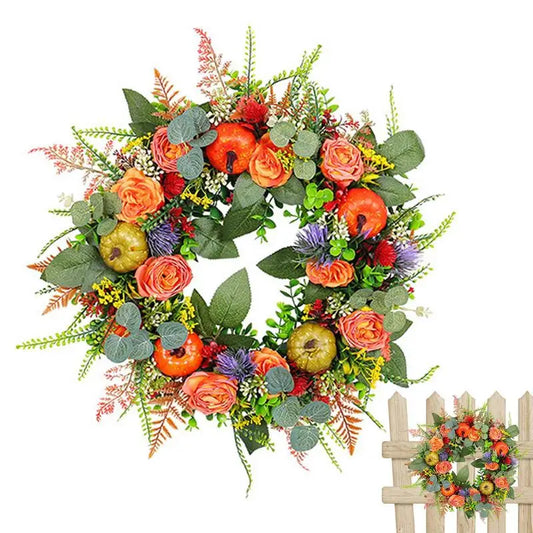 17.72 Inch Fall Decoration Thanksgiving Wreath Artificial Pumpkin Wreath For Front Door Festival Celebration Decoration ornament