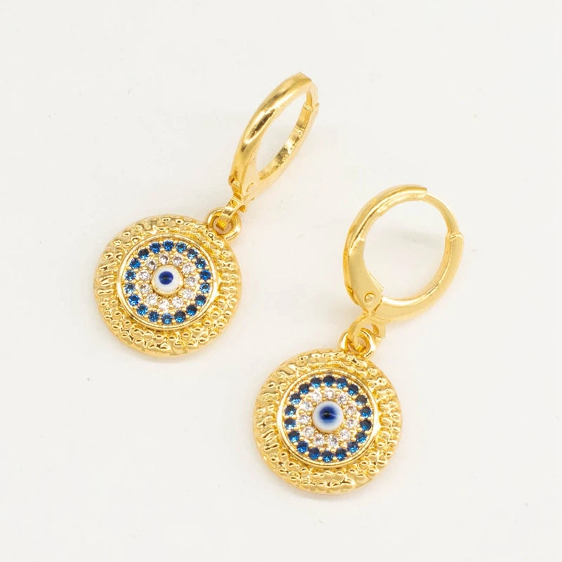 Colorful Turkish Eye Gold Earrings For Women Ladies Real Colorful Zircon Hoop Earring New Fashion Korean Dangle Earrings Jewelry