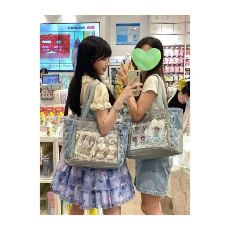 JIAERDI Sweet Lolita Pink Ita Bag Women Japanese Transparent Large Capacity Tote Bag Ladies Harajuku Kawaii Handbag Aesthetic