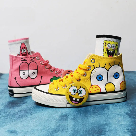 Summer new student Spongebob Squarepants High top canvas shoes cute girl cartoon street sneakers