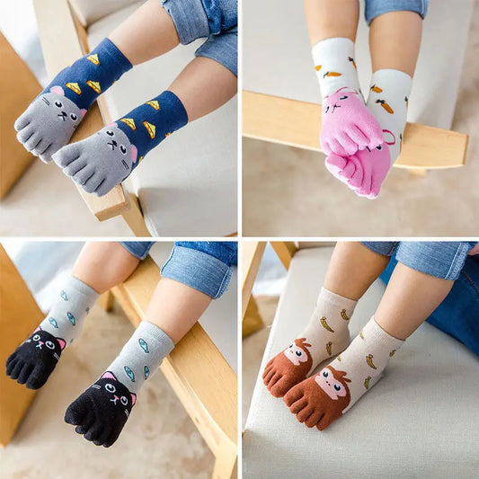 1pair Animal Cartoon Five Fingers Sock Hosiery Toe Socks Toddler Kids Baby Girls Boys Winter Cotton Socks Cute Socks