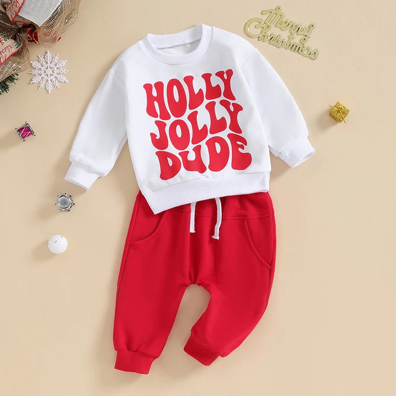 Baby Boy Girl Christmas Outfits Toddler Letter Print Pullover Tops Sweatshirt Trousers Pants Set Fall Winter Clothes