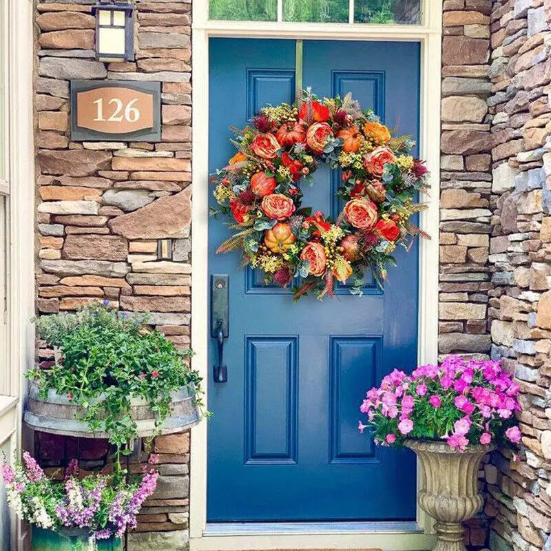 Halloween Fall Peony Pumpkin Wreath Simulation Garland For Front Door Farmhouse Decor Festival Celebration Thanksgiving Wreath