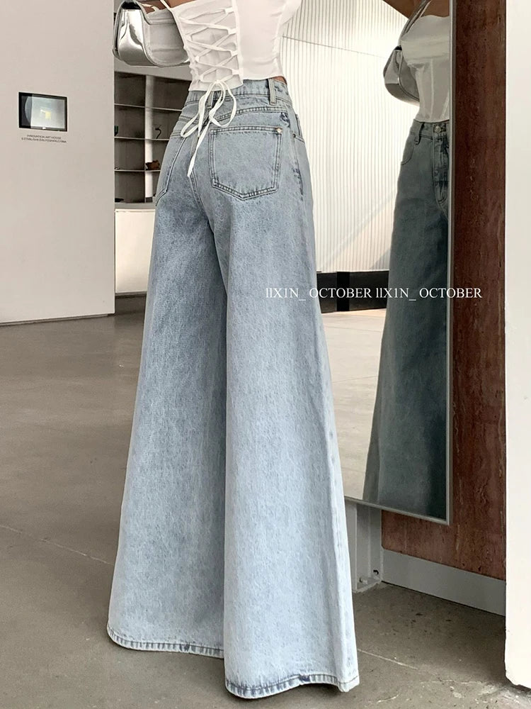 Jmprs Loose Women Jeans High Waist Korean Causal Ladies Wide Leg Denim Pants Fashion Simple Female Baggy Trousers