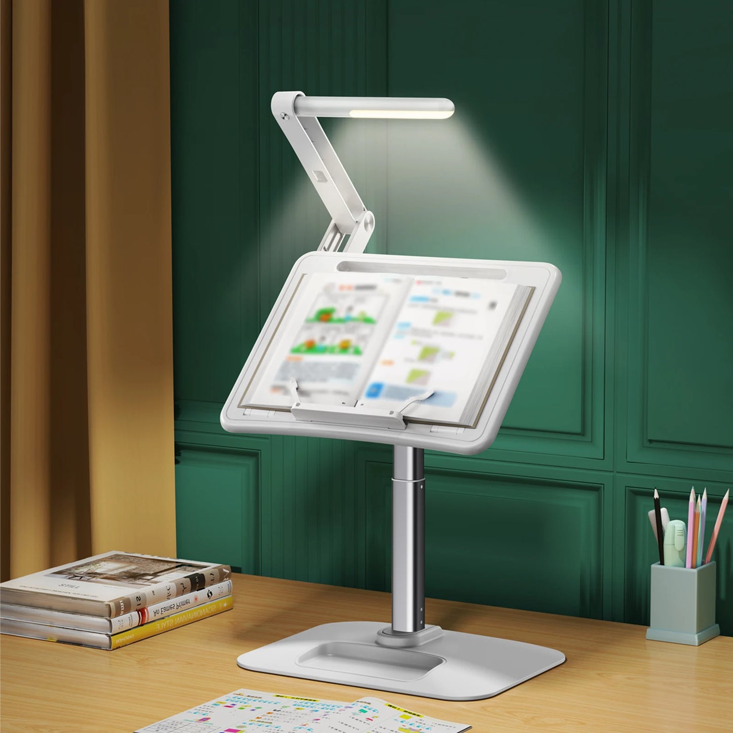 Oatsbasf Angle Height Adjustable Laptop Stand with LED Light Liftable Reading Desk with Night Light Notebook Holder Tablet Mount