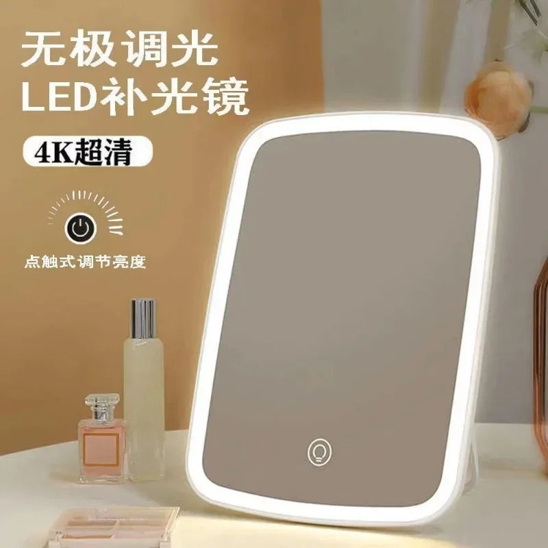 New Cute desktop LED home with light smart beauty mirror Kawaii folding dormitory makeup photo supplement mirror gift wholesale